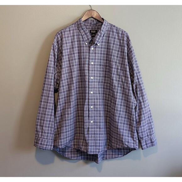 GH Bass Lightweight Purple Plaid Poplin Shirt Mens Size XXL 2XL LS Button Down - Picture 1 of 3